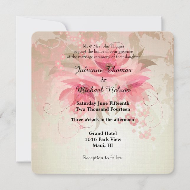 Pink Abstract Floral Wedding Invitation (Front)