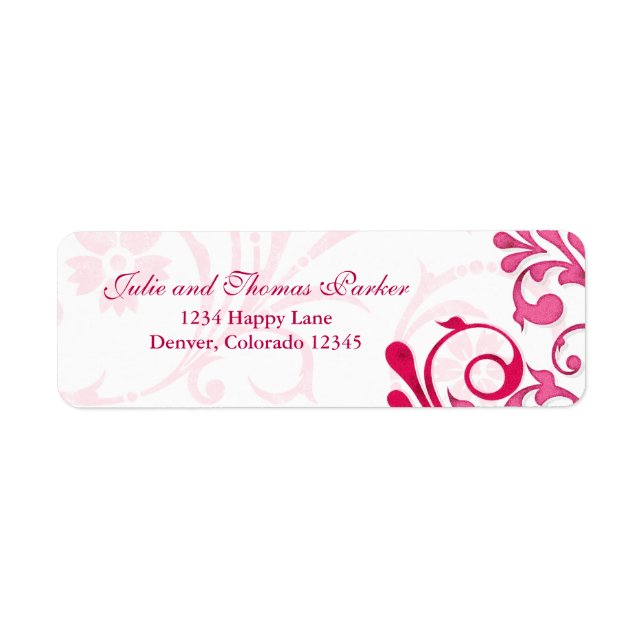 Pink Abstract Floral Wedding Return Address Label (Front)