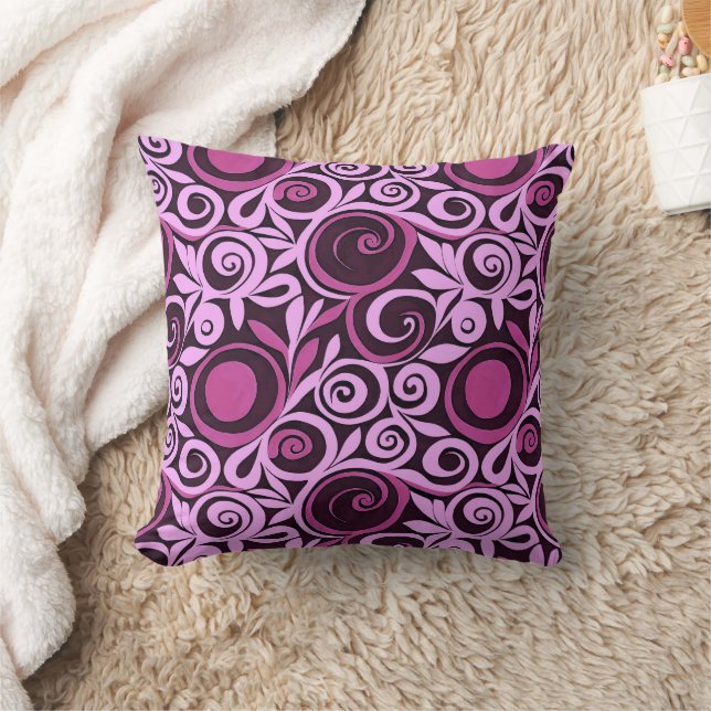 Pink Abstract Flowers Throw Pillow (Blanket)