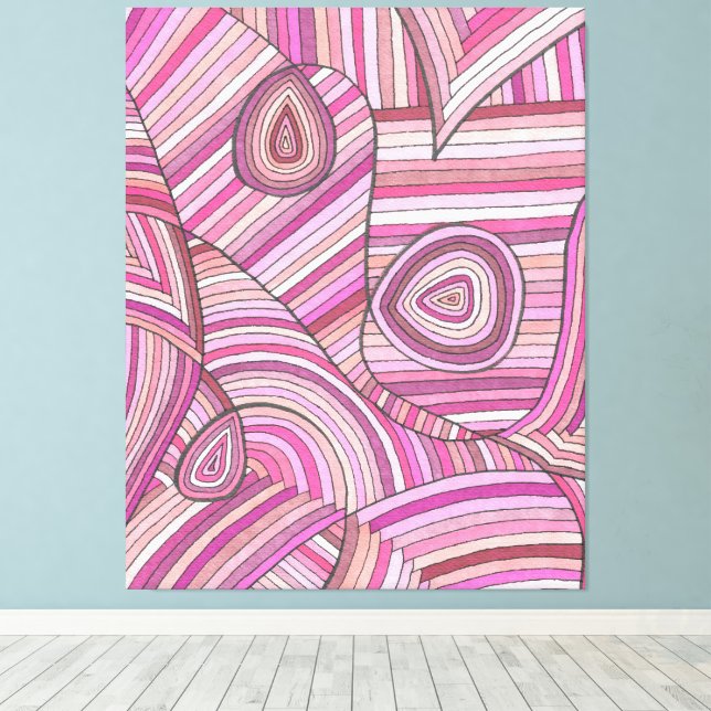 Pink Abstract Geometric Pattern with Curved Lines Canvas Print (Insitu(Wood Floor))