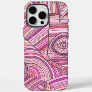 Pink Abstract Geometric Pattern with Curved Lines iPhone 16 Pro Max Case