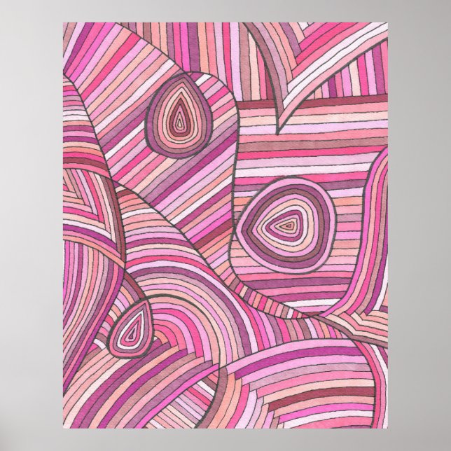 Pink Abstract Geometric Pattern with Curved Lines Poster (Front)