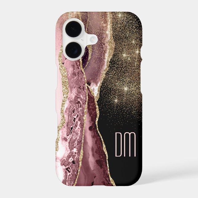 Pink Abstract Gold Star Glitter Monogram (Back)