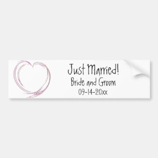 Pink Abstract Heart Just Married Wedding Bumper Sticker