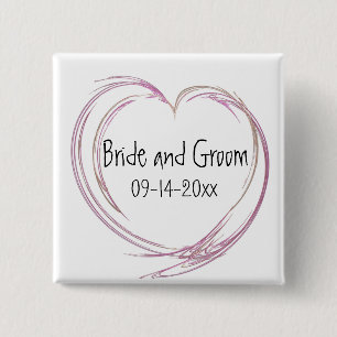 Pink Abstract Heart Wedding 15 Cm Square Badge