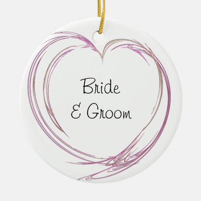 Pink Abstract Heart Wedding Ceramic Tree Decoration (Front)