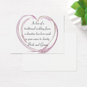 Pink Abstract Heart Wedding Charity Favour Card