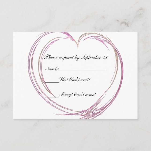 Pink Abstract Heart Wedding RSVP Response Card (Front)