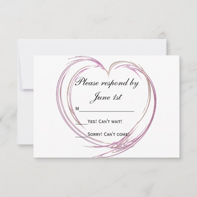 Pink Abstract Heart Wedding RSVP Response Card (Front)