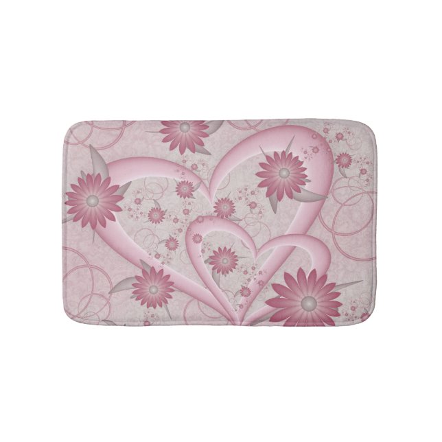 Pink Abstract Hearts & Flowers Love Fractal Art Bath Mat (Front)