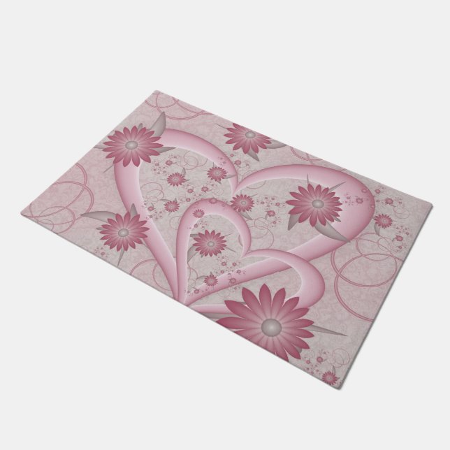Pink Abstract Hearts & Flowers Love Fractal Art Doormat (Angled)