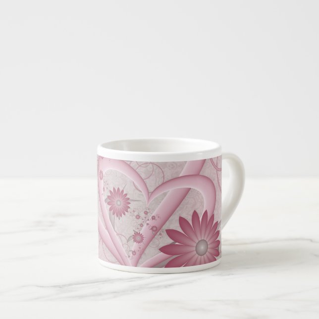 Pink Abstract Hearts & Flowers Love Fractal Art Espresso Cup (Front Right)