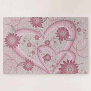 Pink Abstract Hearts & Flowers Love Fractal Art Jigsaw Puzzle