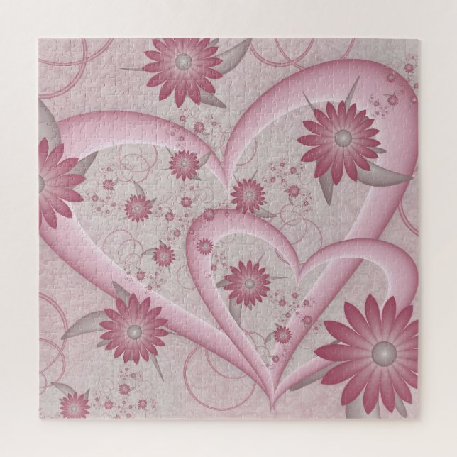Pink Abstract Hearts & Flowers Love Fractal Art Jigsaw Puzzle (Vertical)