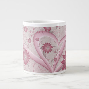Pink Abstract Hearts & Flowers Love Fractal Art Large Coffee Mug