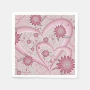 Pink Abstract Hearts & Flowers Love Fractal Art Napkin