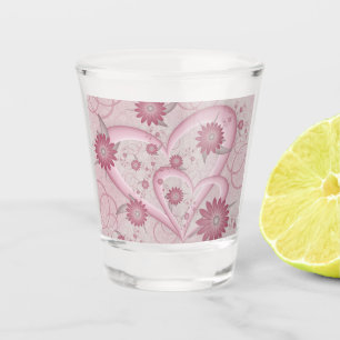 Pink Abstract Hearts & Flowers Love Fractal Art Shot Glass