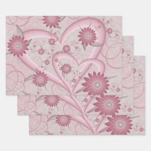 Pink Abstract Hearts & Flowers Love Fractal Art Wrapping Paper Sheet
