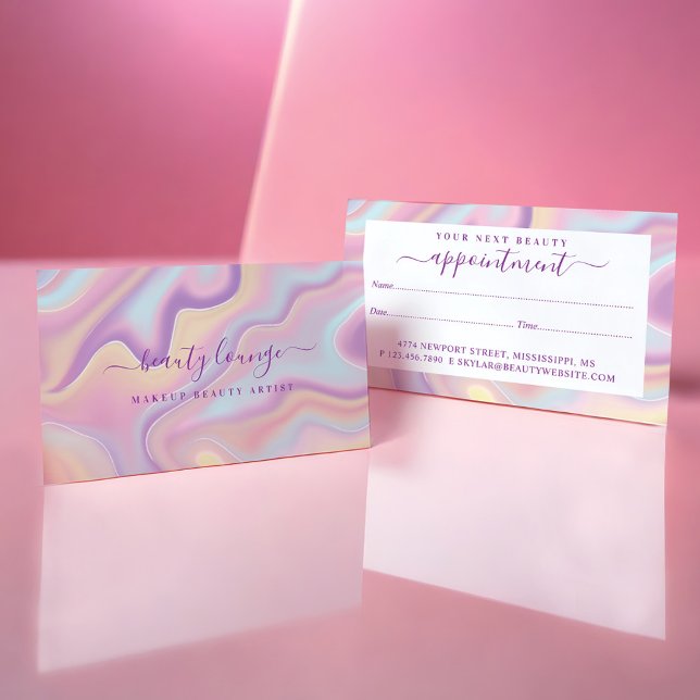 Pink Abstract Iridescent Holographic Beauty Artist Appointment Card (Pink Abstract Iridescent Holographic Beauty Artist Appointment Card)