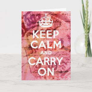 Pink Abstract Keep Calm and Carry On, Birthday Card