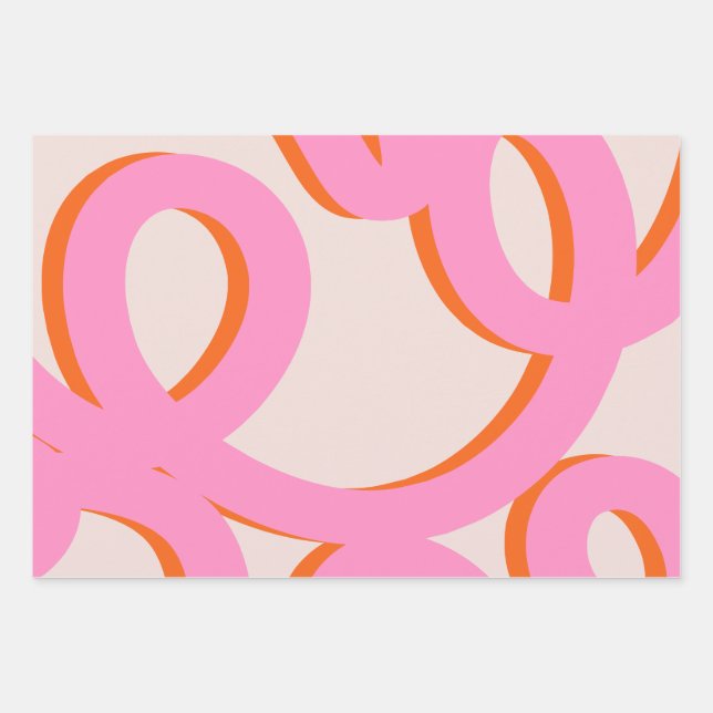 Pink Abstract Line Brush Strokes Wrapping Paper Sheet (Front)