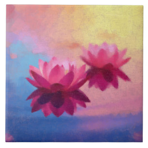 Pink Abstract Lotus Flowers Tile