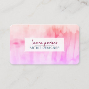 Pink Abstract Modern Watercolor Paint Strokes Business Card