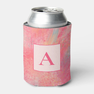 Pink Abstract Monogram Can Cooler