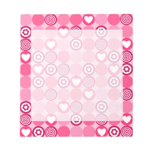 Pink abstract pattern with dots, flowers, hearts a notepad