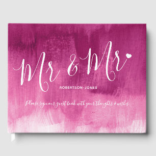 Pink abstract personalised Mr and Mr wedding Guest Book