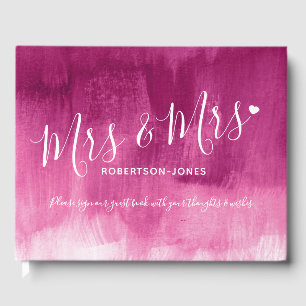 Pink abstract personalised mrs and mrs wedding guest book