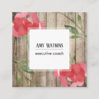 Pink Abstract Rose Buds, Rustic Wood, Social Icons