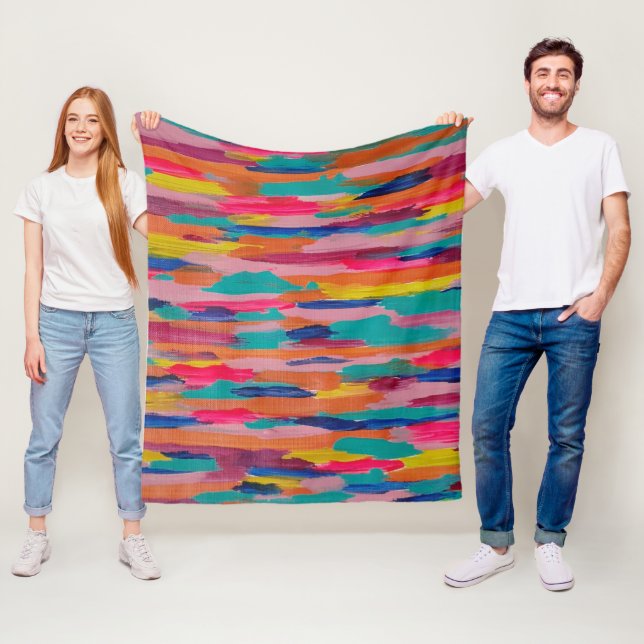 Pink Abstract Stripes  Fleece Blanket (In Situ)