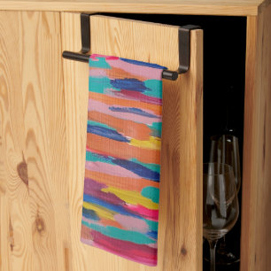 Pink Abstract Stripes Tea Towel
