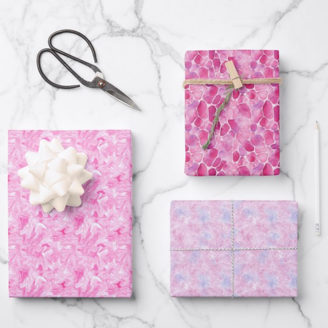 Pink Abstract Trio  Wrapping Paper Sheet (Front)