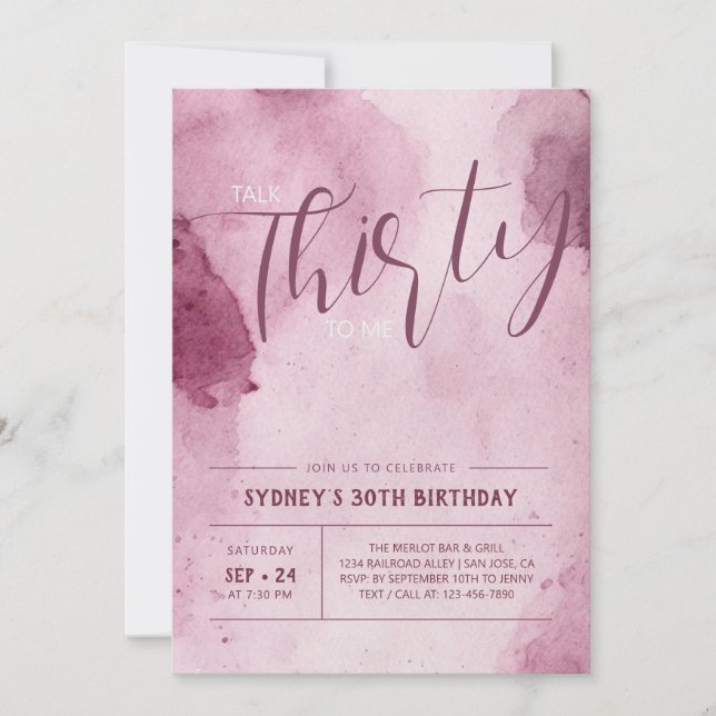 Pink Abstract Watercolor 30th Birthday Invite (Front)