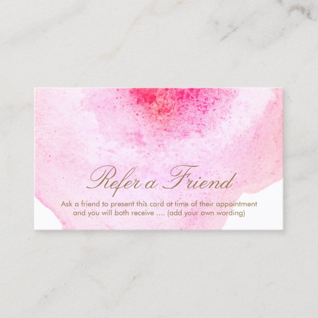 Pink Abstract Watercolor Customer Referral Card (Front)