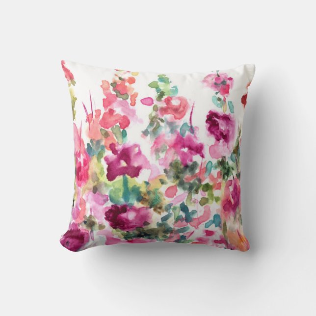 Pink Abstract Watercolor Flower Background Cushion (Front)