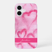 Pink Abstract Watercolor Hearts w/ Name Girly