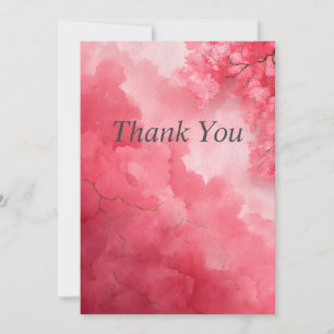 Pink Abstract Watercolor & Leaves Thank You Card