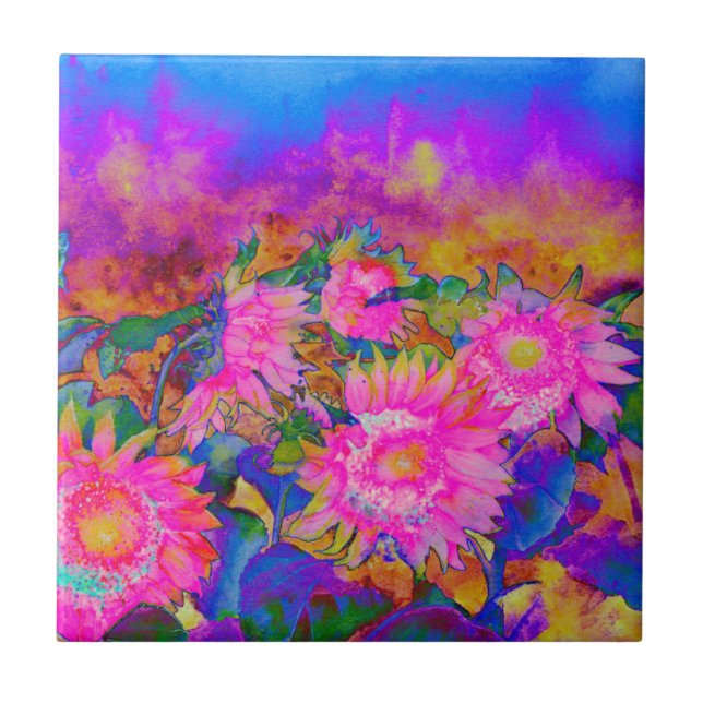 Pink abstract watercolor painting tile (Front)