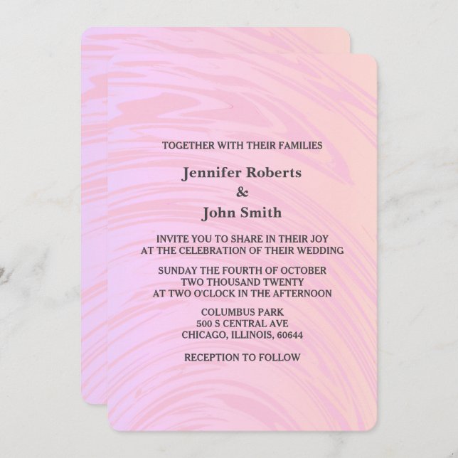 Pink Abstract Waves Rose Gold Art Boho Wedding Invitation (Front/Back)