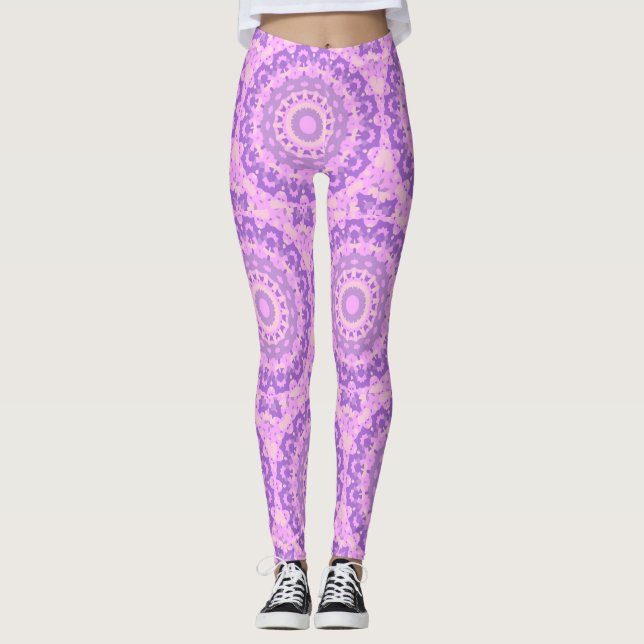 Pink Abstract Yoga Zen Flowers Pattern Leggings (Front)