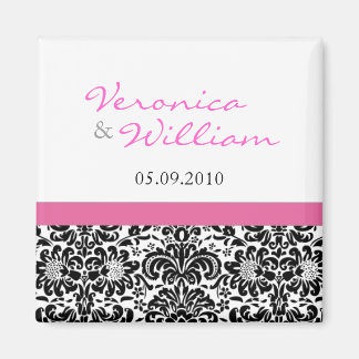 Pink Accent Damask Save The Date Magnet