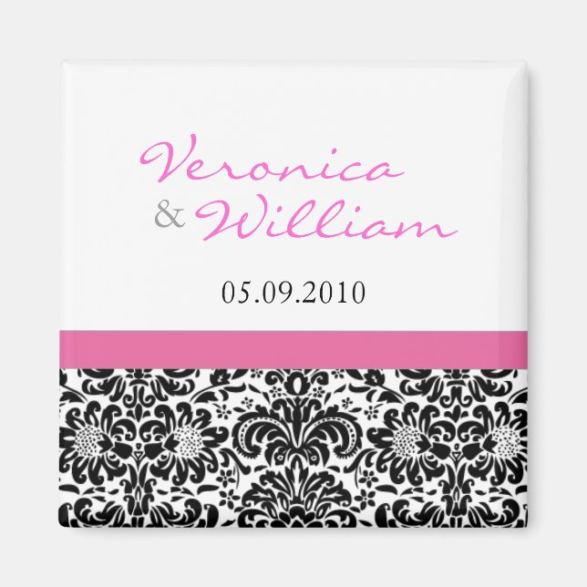 Pink Accent Damask Save The Date Magnet (Front)
