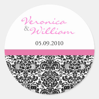 Pink Accent Damask Save the Date Sticker