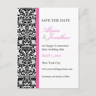 Pink Accents Damask Save the Date Card