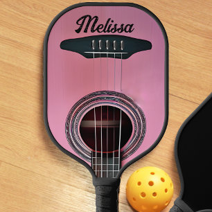 Pink Acoustic Guitar Guitarist Instrument Name Pickleball Paddle