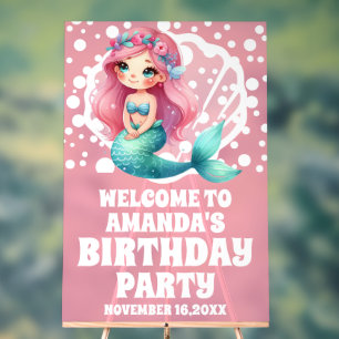 Pink Acrylic Mermaid Birthday Party Welcome Sign