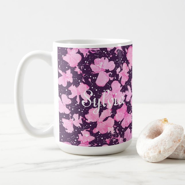 Pink Acrylic Paint Flower Petals Coffee Mug (With Donut)